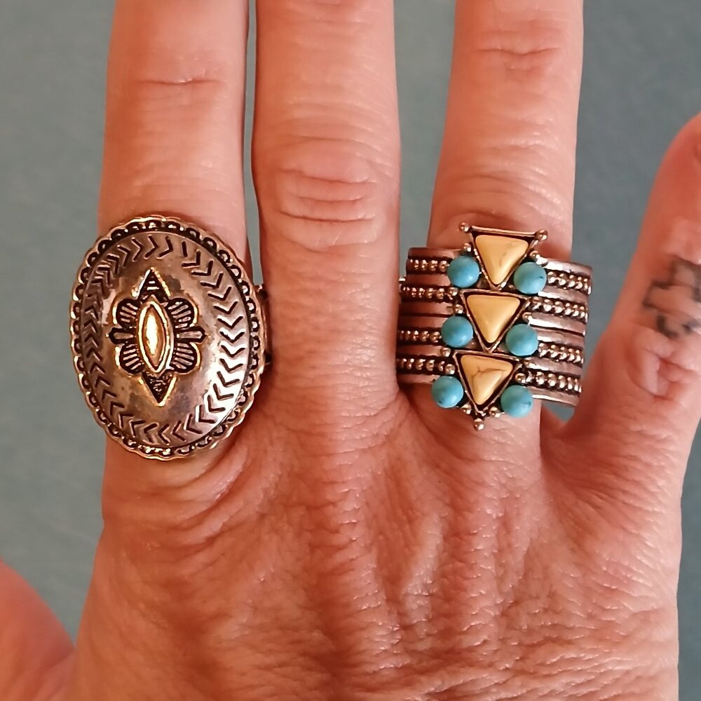8 Western Turquoise Paparazzi Rings - Picture 4 of 8